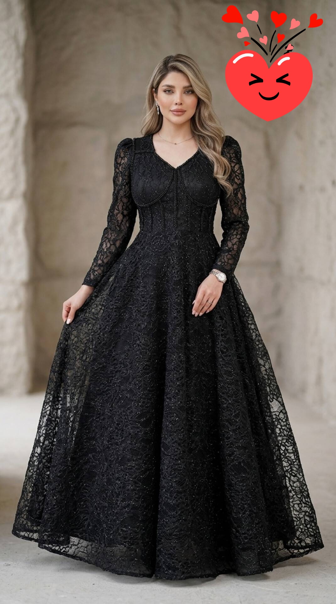 لباس مجلسی زنانه سارا دانتل سنگدوزی با دست کاپدار شیک و جدید و حجابدار سایز از ۴۰ تا ۵۲