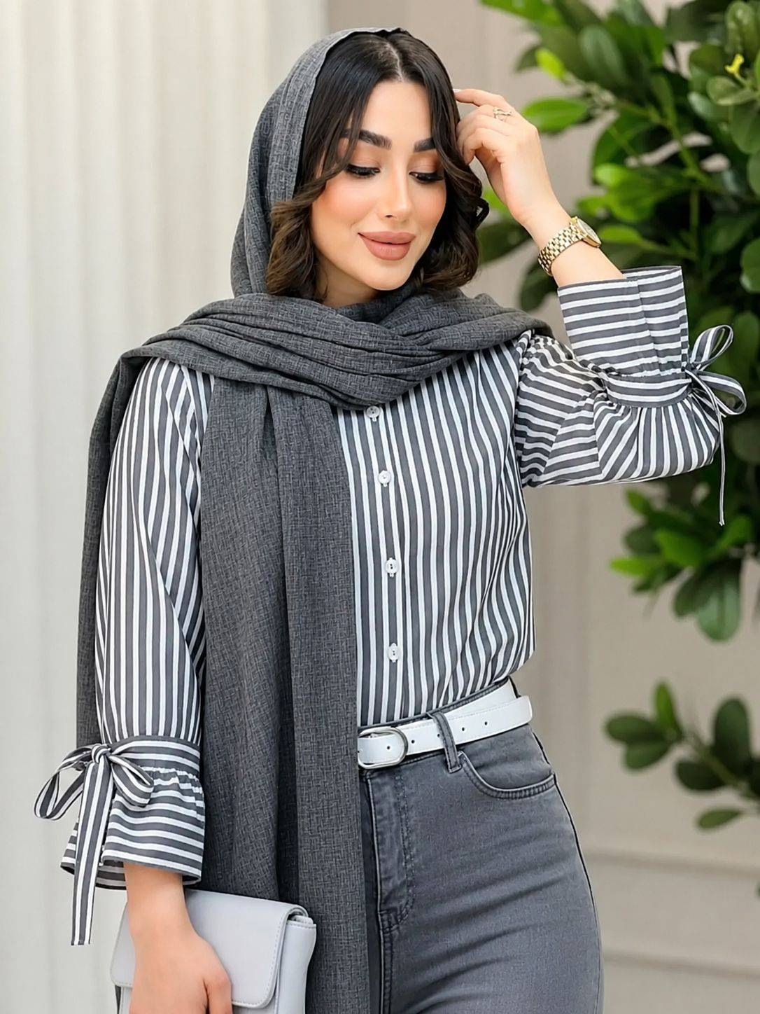 شومیز آستین پاپیون زنانه لنین نخ اعلا درجه یک راهراه خنک و جدید ، شومیز مانتویی زنانه آستین پاپیون زنانه خنک راهراه با رنگهای جذاب و پاستیلی