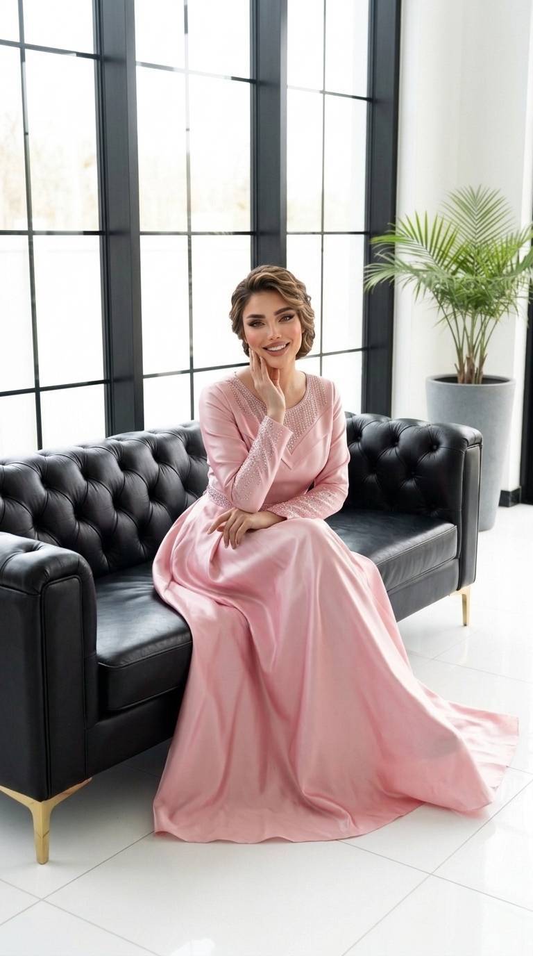 لباس مجلسی زنانه ساره ساتن ال ایکس با خرجکار یقه و کمربند نگین با رنگهای جذاب و پاستیلی و از سایز ۳۶ تا ۴۸