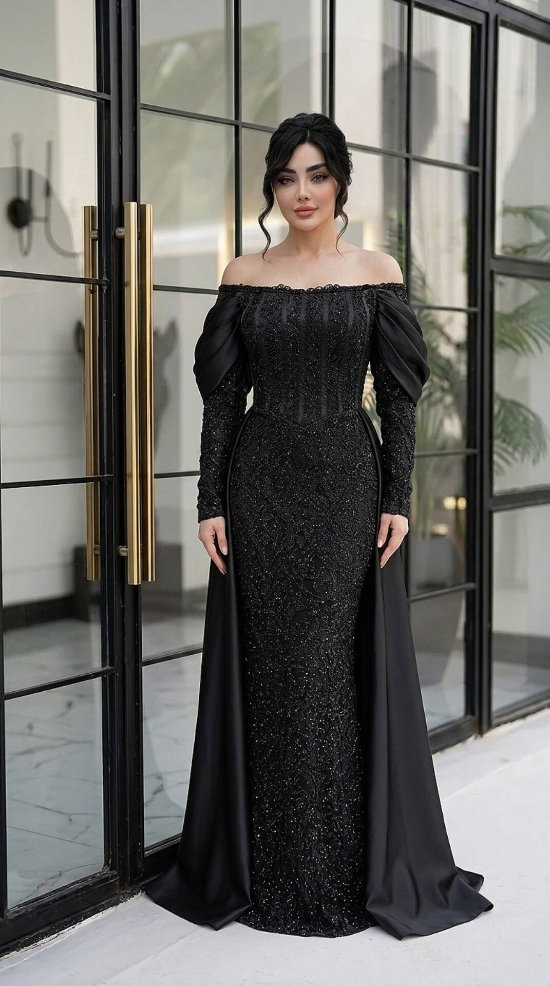 لباس مجلسی زنانه جدید نگین دو دامنه دانتل چمنی و ساتن آمریکایی اصل درجه یک مشکی سایز ۳۸ تا ۵۲