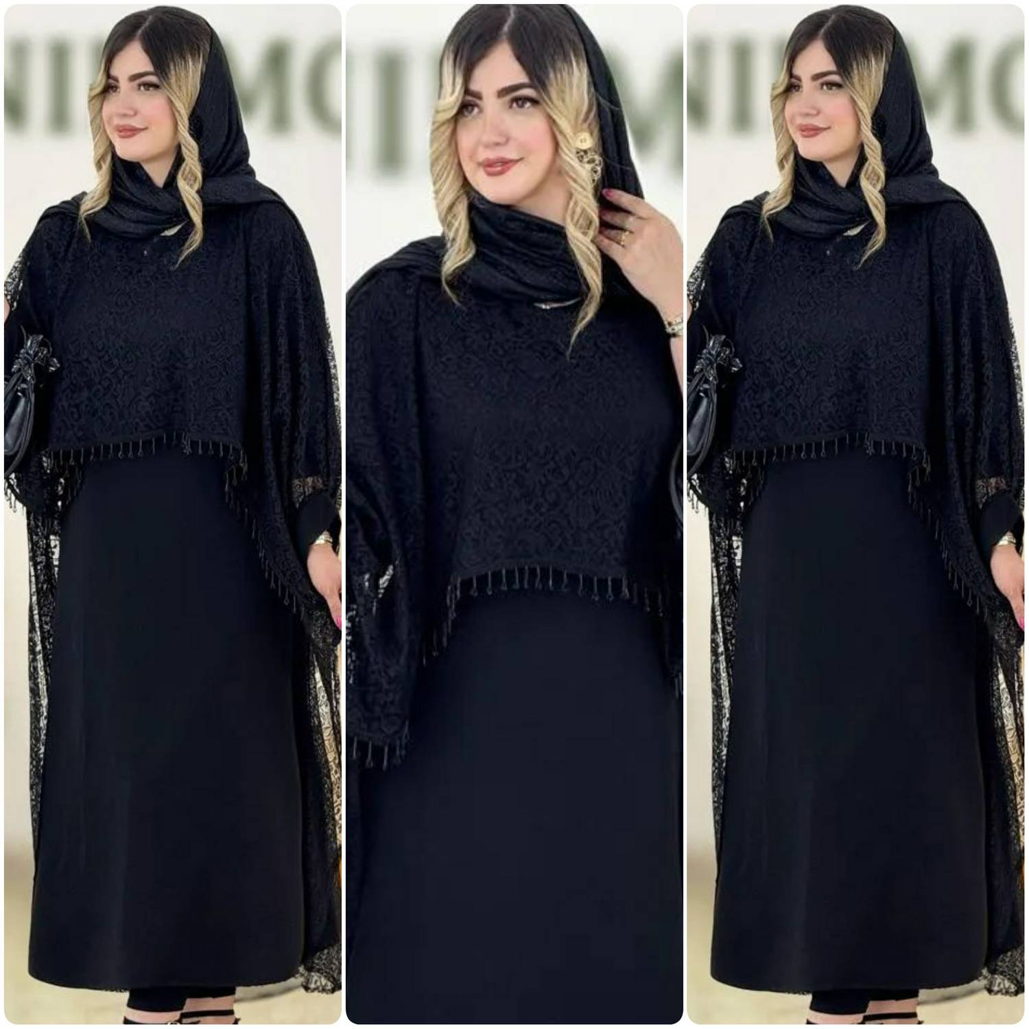 ست دو تیکه مجلسی زنانه رویال مشکی بوگاتی و دانتل فری سایز از ۳۸ تا ۴۸