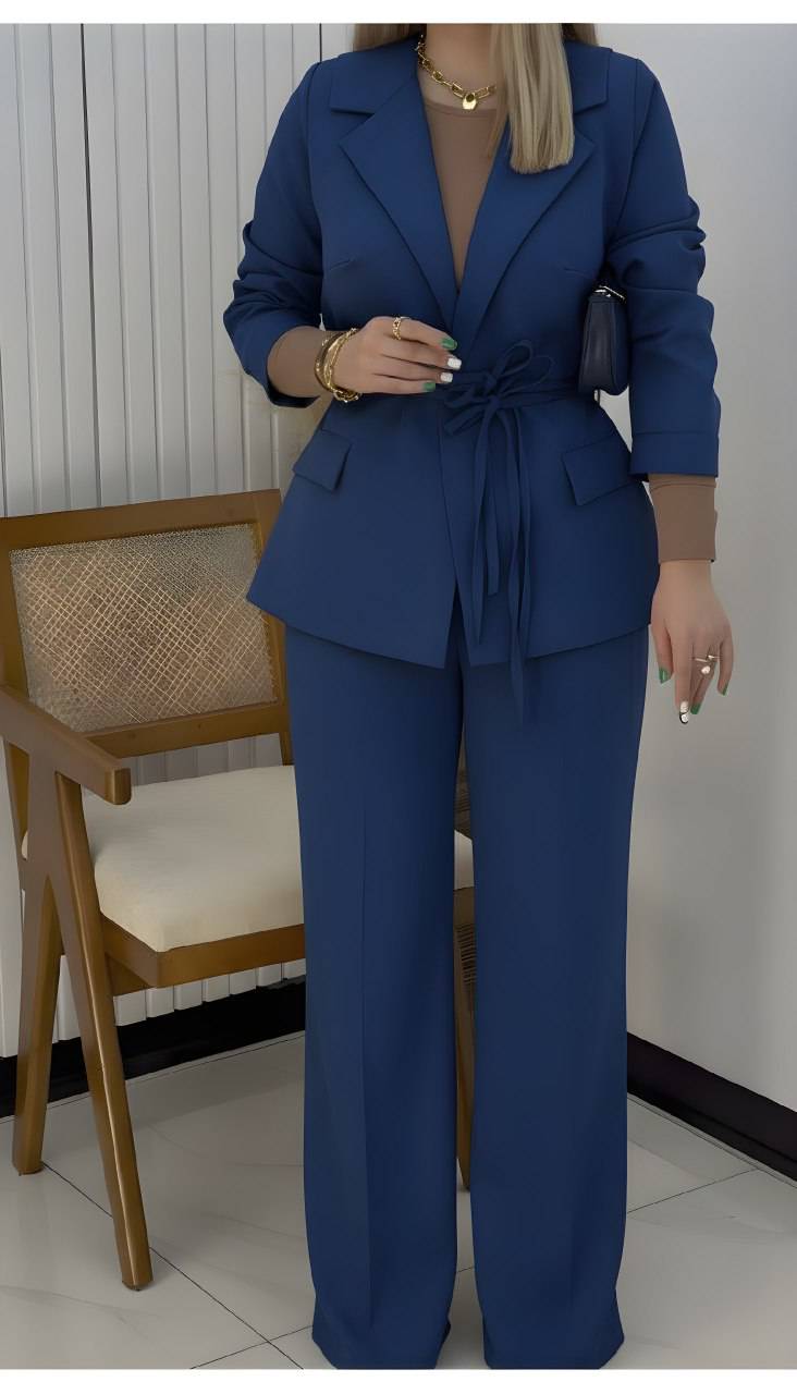 ست کت و شلوار زنانه هنگامه مازراتی گرم بالا رنگ آبی جذاب و مهمانی و بیرونی سایز ۳۸ تا ۴۲