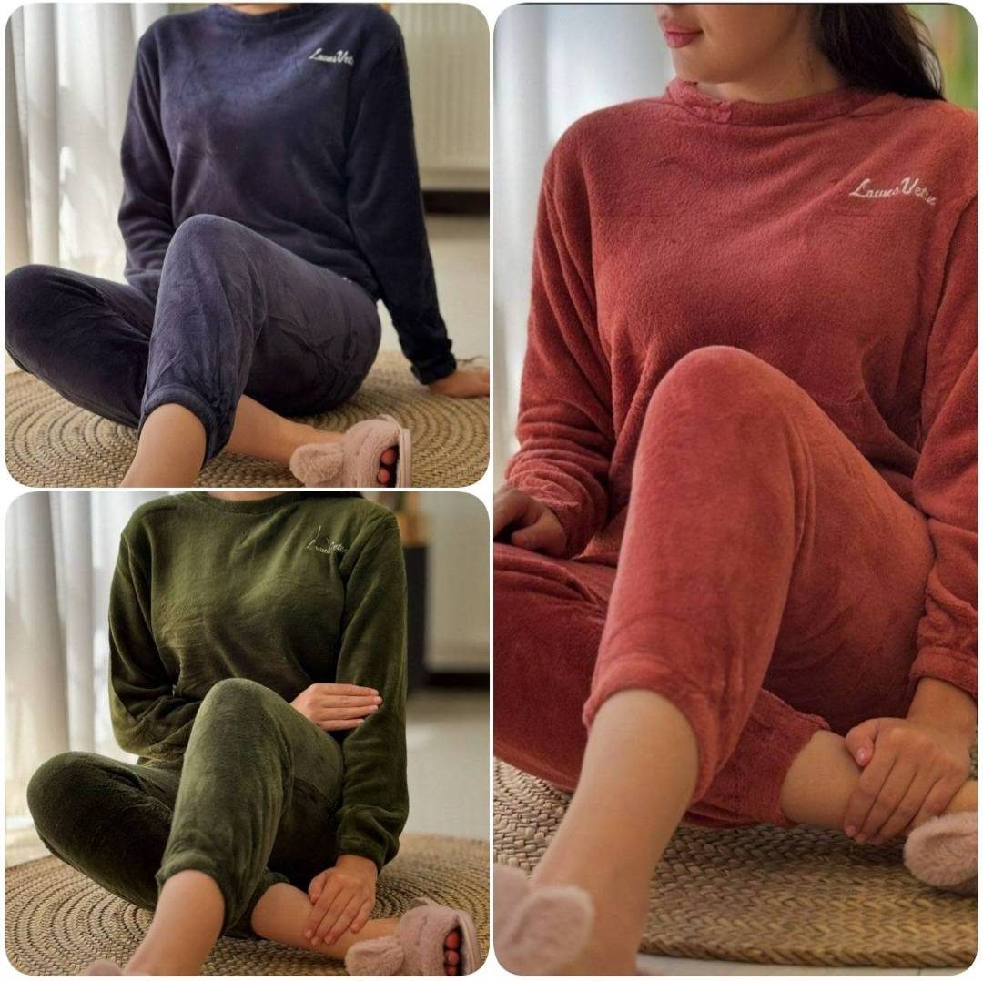 ست بلوز و شلوار زنانه تدی خانگی و بیرونی مخمل تدی وارداتی فری سایز ۳۸ تا ۴۶