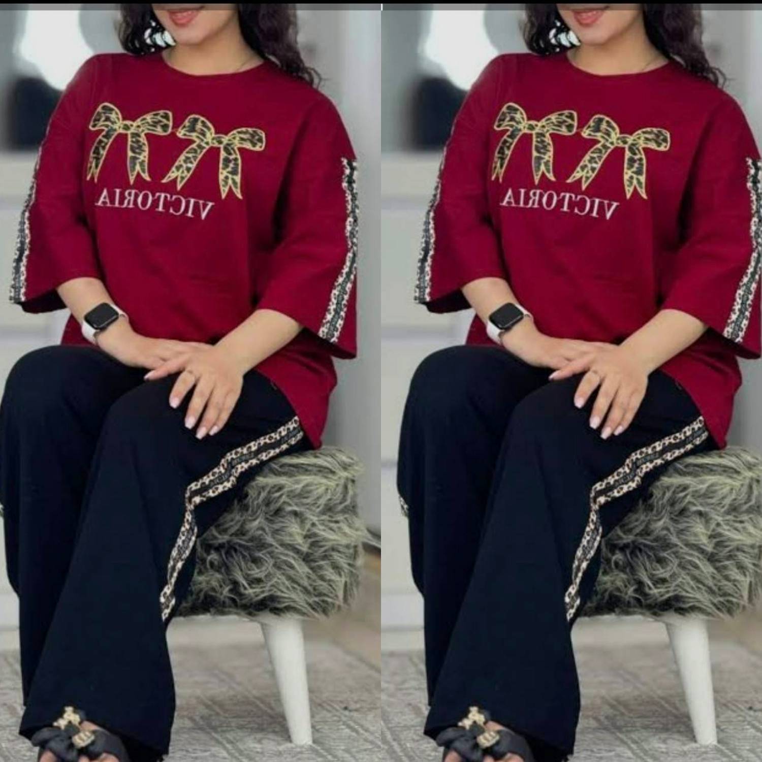 ست تیشرت و شلوار ویکتوریا پنبه گلکسی با کیفیت زنانه بیرونی و خانگی و جدید