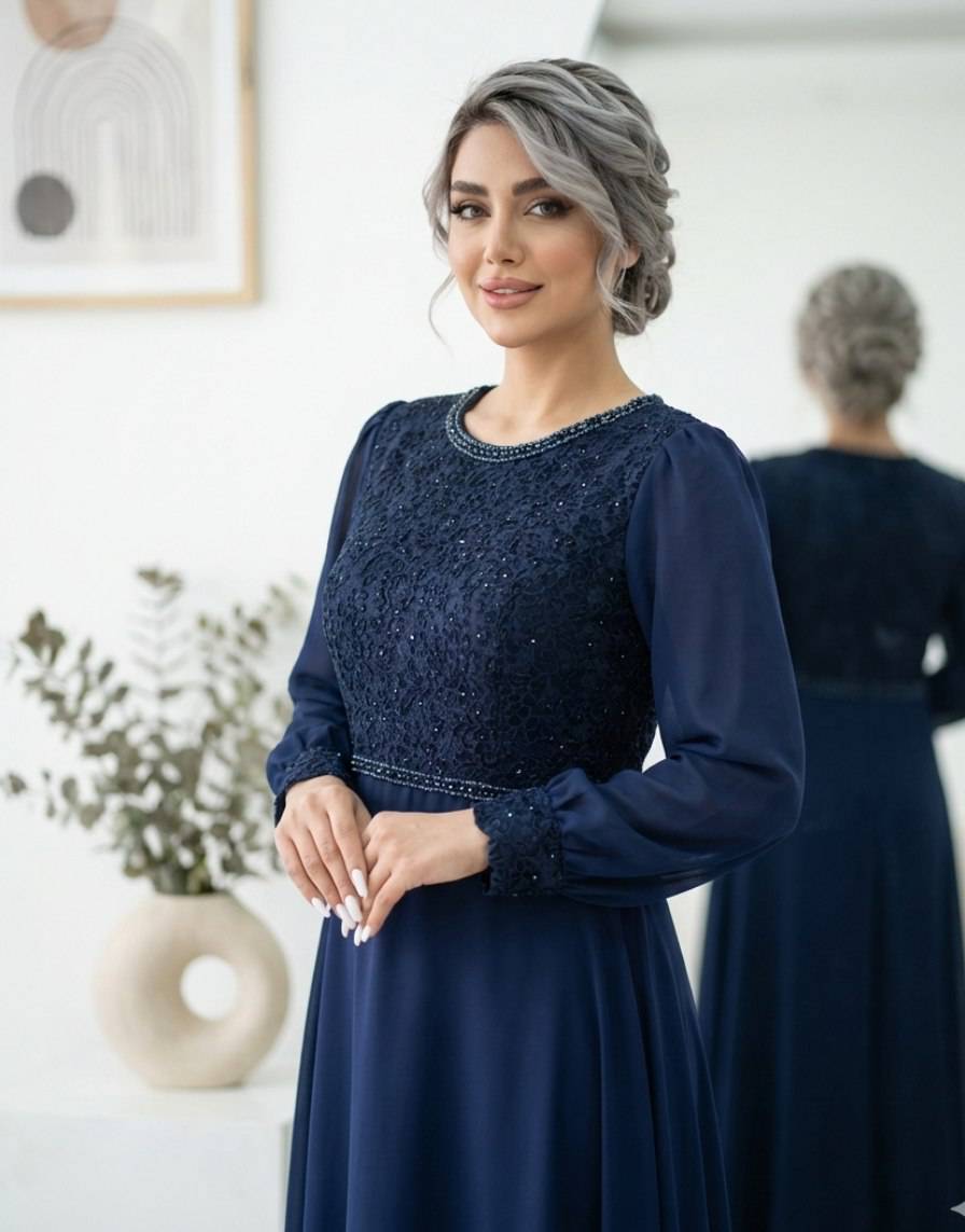 لباس مجلسی زنانه سایز بزرگ دانتل و حریر و سنگ ، لباس مجلسی سایز ۴۲ تا ۵۲