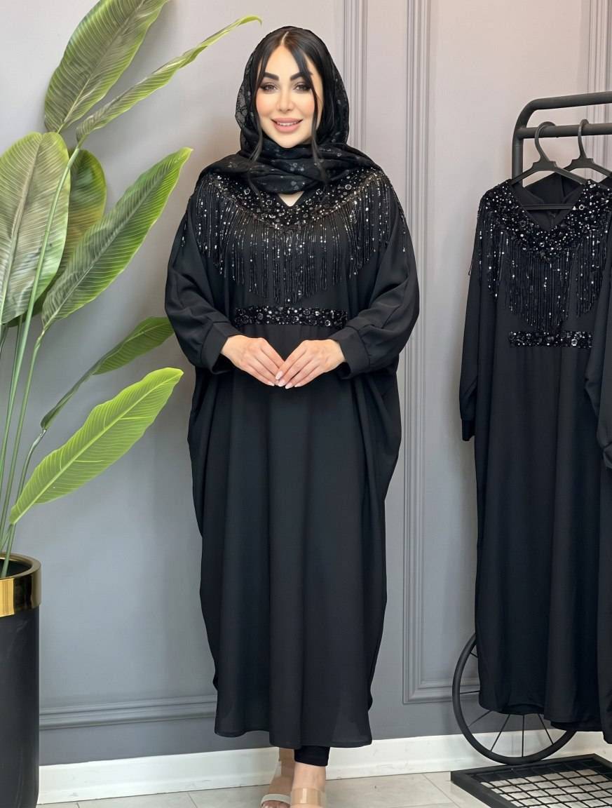 عبا شیک محرمی زنانه تینا،جنس الیزه رنگ ،مشکی ،،فری سایز از۳۶تا۴۶  بسیار جذاب