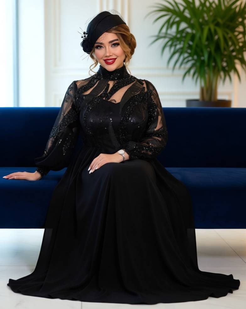 لباس مجلسی زنانه مهلا خرجکار گل برجسته و پولک با دامن حریر شیک و جذاب جدیدترین مدل لباس مجلسی زنانه