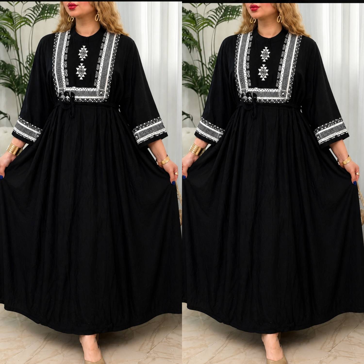 لباس زنانه مشکی محرمی فریبا ،پیراهن ساحلی مشکی زنانه جنس نخی وارداتی شیک و جذاب مناسب ایام محرم  رنگ مشکی ، فری سایز ۳۸ تا ۴۶