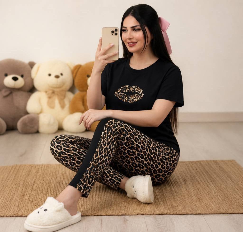 ست تیشرت و شلوار باشگاهی و خانگی زنانه فدرا ، ست تیشرت و شلوار خانگی باشگاهی زنانه پلنگی جدید