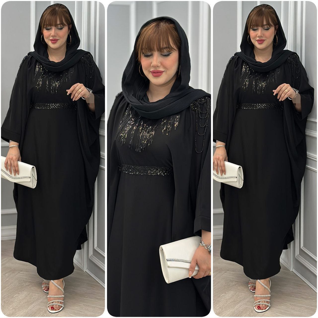 مانتو عبایی سردوش دار زنانه الیزه درجه یک ، عبای زنانه  شیک سردوش گلدوزی شده